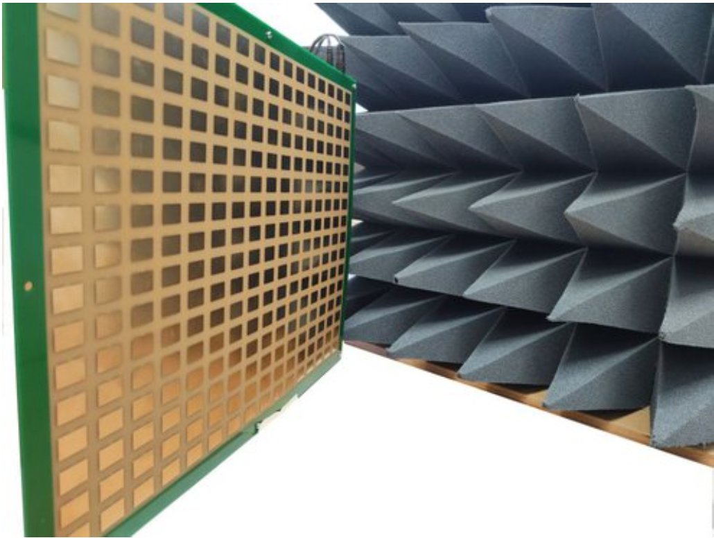 Reflective Intelligent Surface prototype facing an anechoic chamber wall